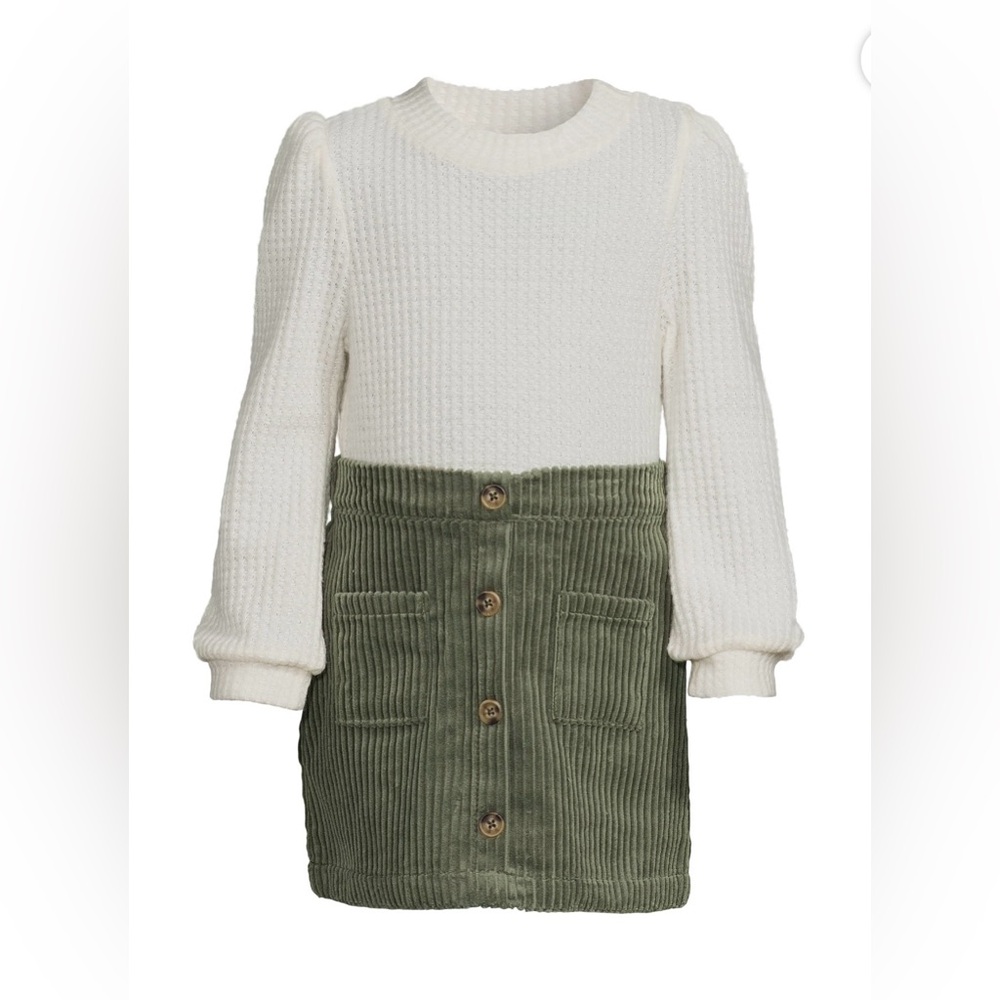 Wonder Nation Toddler Girl Waffle Knit Top and Corduroy Skirt Set, 2-Piece